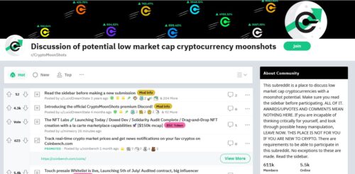 cryptocurrency moonshots Reddit Posting with 1000 upvotes